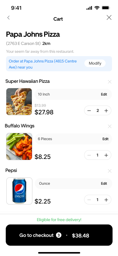 Cart — nearest store prompt